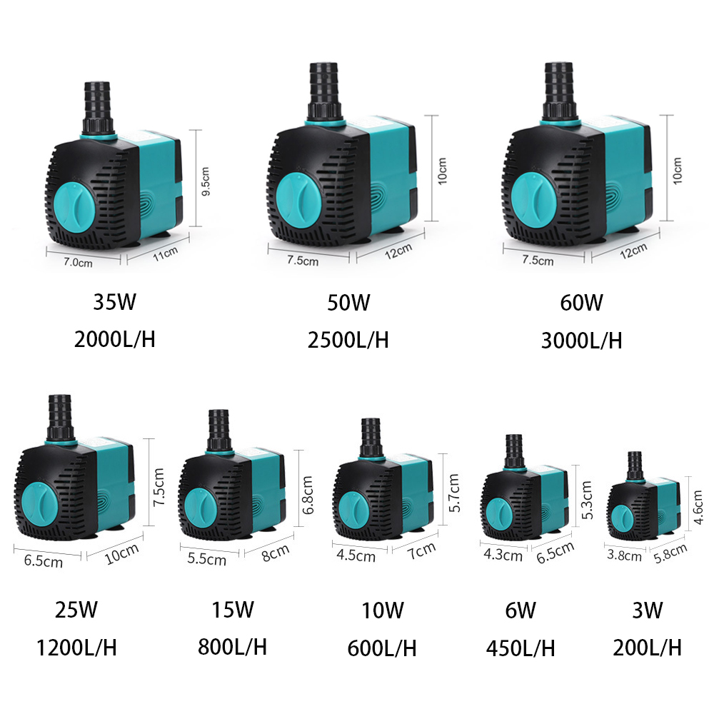 Aquarium Marine Filter - Ultra-Quiet 3/6/10/15/25/35/50/60W Submersible Water Fountain Pump